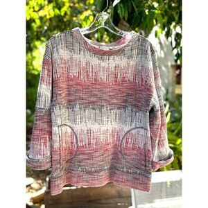 Anthropologie Postmark Woven Red Black White Etched Sunset Cuffed Top Size M